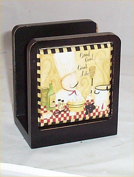 Fat Chef Solid Wood Napkin Holder Bistro Home Paris Good Food  