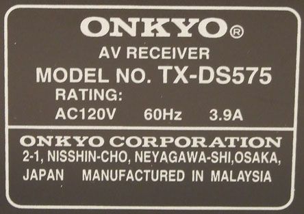 ONKYO SURROUND SOUND RECEIVER TX DS575 0751398003370  