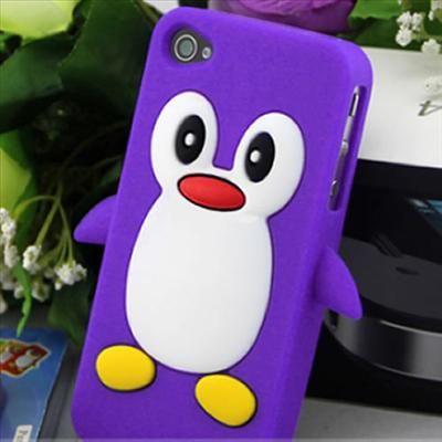 Purple Cute Penguin Silicone Gel Soft Case Cover Skin For Apple iPhone 