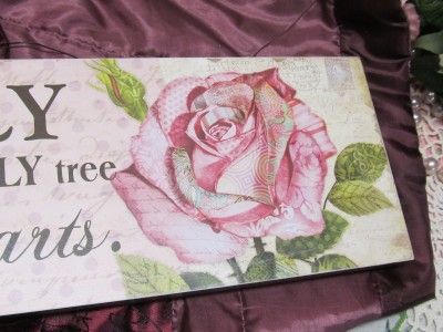 FAMILY PLAQUE with SAYING & PINK ROSE WALL DECOR~Shabby~Cottage~Chic 