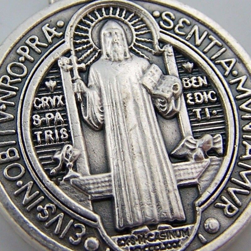 Silver P Saint Benedict Round Medal Coin 1 Size Gift  