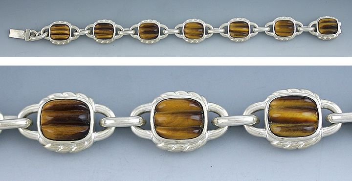 JUDITH RIPKA STERLING TIGERS EYE BRACELET/NECKLACE SET  