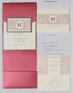 Striking RED CLARET SHIMMER Pocket Wedding Invitations  