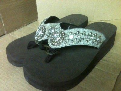 New Horse Hair Western Diamond Cut Rhinestone Jewel Flip Flop Sandals 